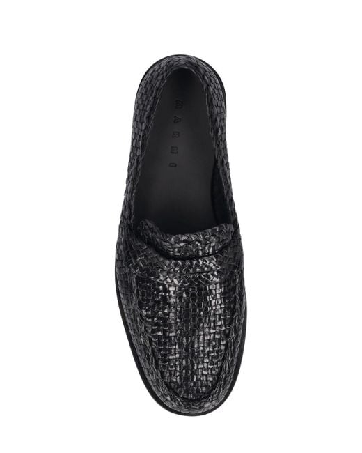 Marni Black 20Mm Woven Leather Loafers for men