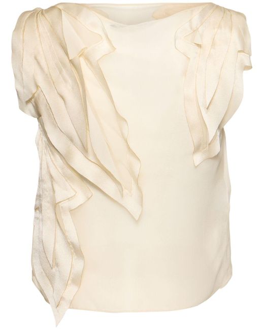 Alberta Ferretti シルクブレンドオーガンザトップス Natural