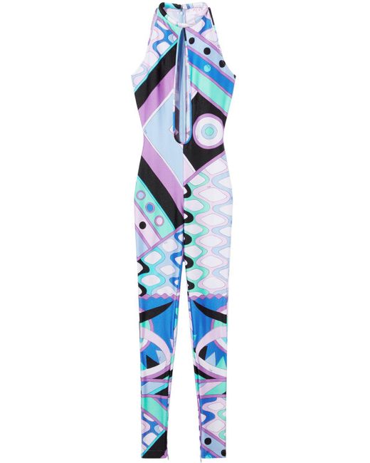 Emilio Pucci Blue Shiny Lycra Long Jumpsuit