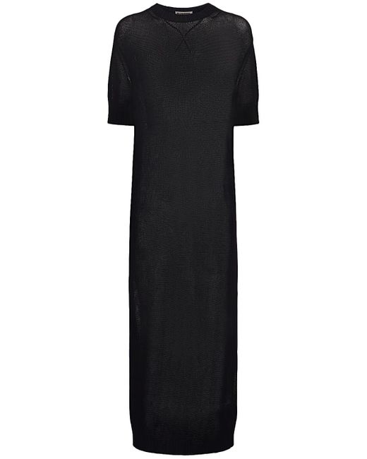 Jil Sander ファインコットン クレープオープンステッチ ロングドレス Black