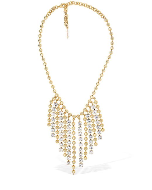 Alessandra Rich Metallic Crystal & Chain Fringes Necklace
