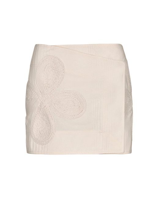 Johanna Ortiz Natural Embroidered Cotton Mini Wrap Skirt