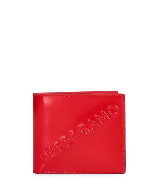 Ferragamo Red Embossed Logo Leather Bifold Wallet for men