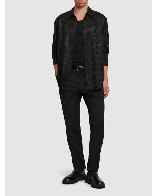 メンズ Versace バロッコ ジャカード ビスコースブレンドシャツ Black