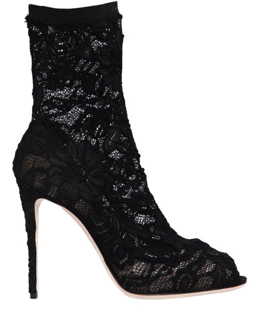 Dolce & Gabbana Black Peep-Toe Lace Ankle Boots