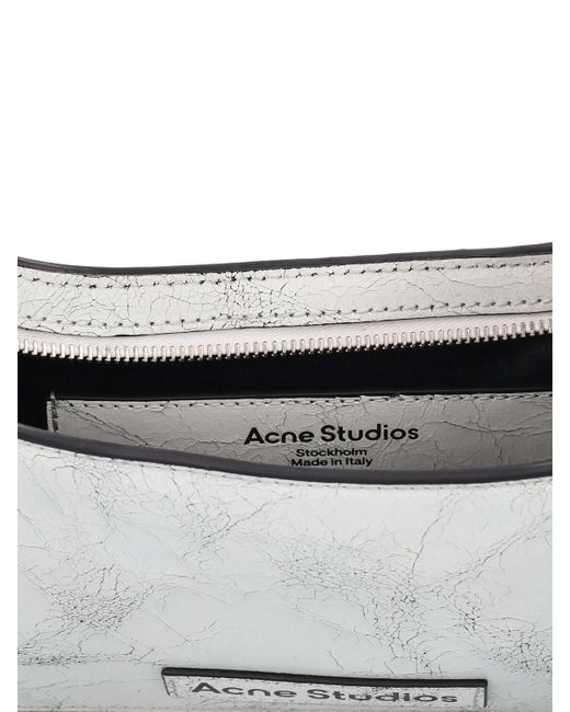 Acne White Mini Platt Crackle Leather Shoulder Bag