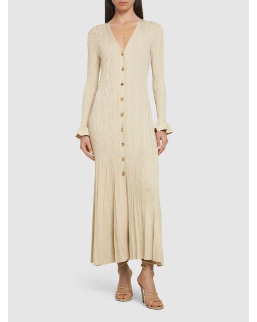 Self-Portrait Natural Ribbed Viscose Lamé Midi Dress