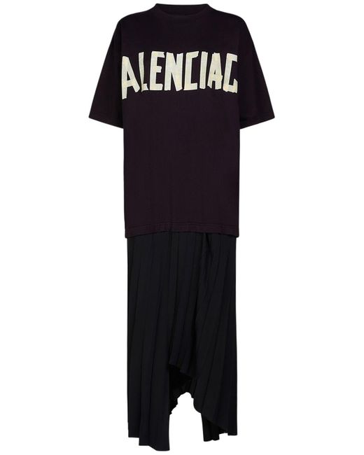 Balenciaga Black Pleated Tech T-shirt Dress W/ Logo