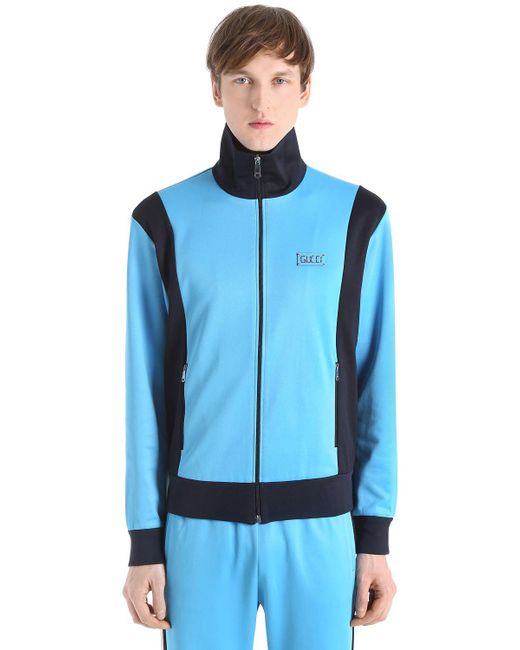 Sweat-shirt à zip en jersey avec patch tigre Gucci pour homme en coloris Blue