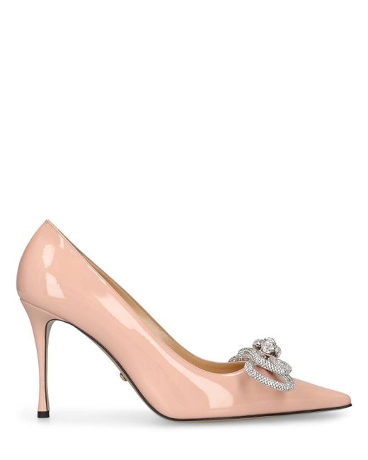 Mach & Mach Pink 95mm Double Bow Patent Leather Heels
