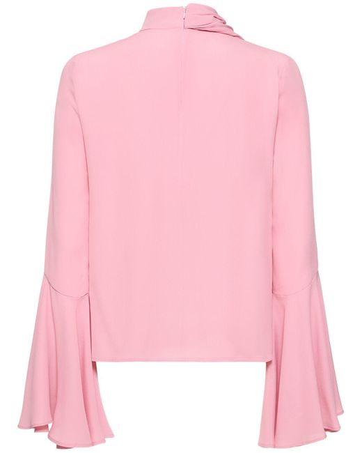 MSGM Pink Silk Blend Bell Sleeve Shirt
