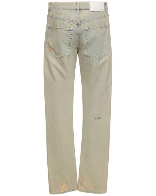 MSGM Gray Distressed Cotton Denim Straight Jeans for men