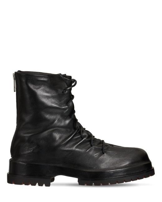 424 Black Wrapped Leather Lace-up Boots for men