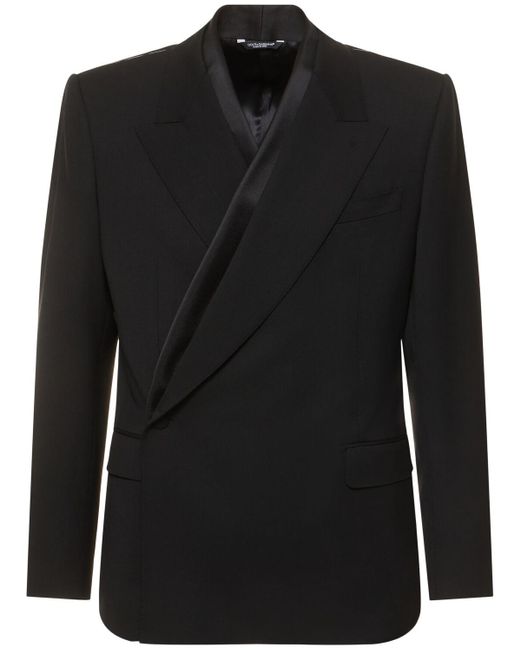 Dolce & Gabbana Black Double Breasted Wool Blend Blazer for men