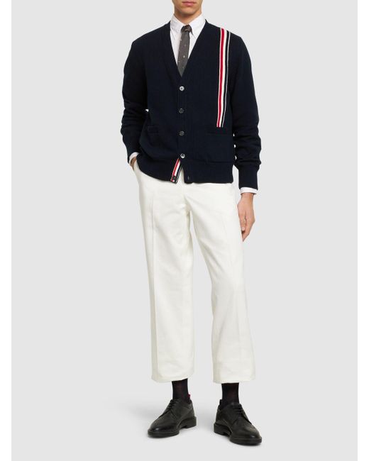 Thom Browne Blue Relaxed Fit Intarsia Cardigan for men