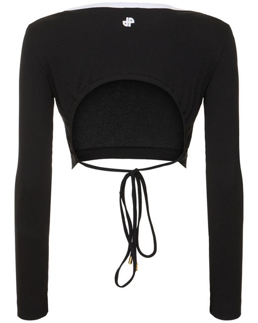Patou Black Ribbed Jersey Long Sleeve Crop Top