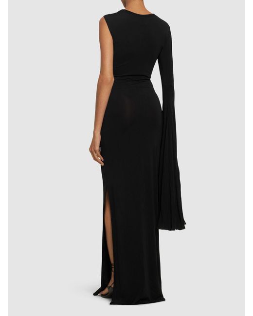 Nensi Dojaka Black Asymmetrical Gown W/oversize Sleeve