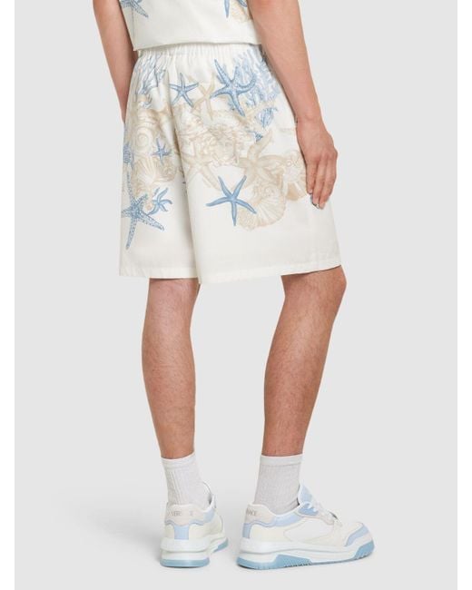 Versace White Coral Print Cotton Shorts for men