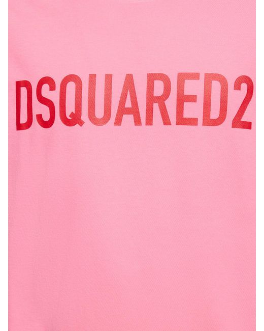 DSquared² Pink Loose Fit Printed Cotton T-Shirt for men