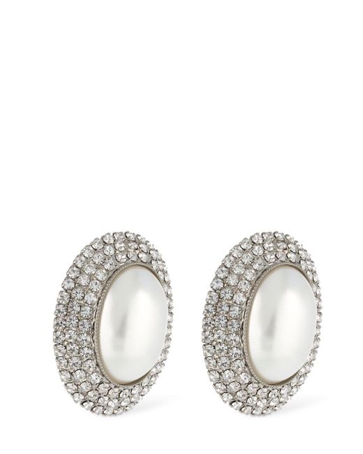 Alessandra Rich Metallic Oval Crystal & Faux Pearl Earrings