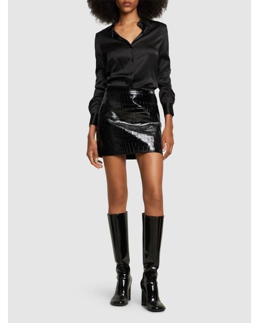 Versace Black Crocodile Embossed Leather Mini Skirt