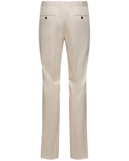 Zegna Cotton Flat Front Slim Pants in Natural für Herren