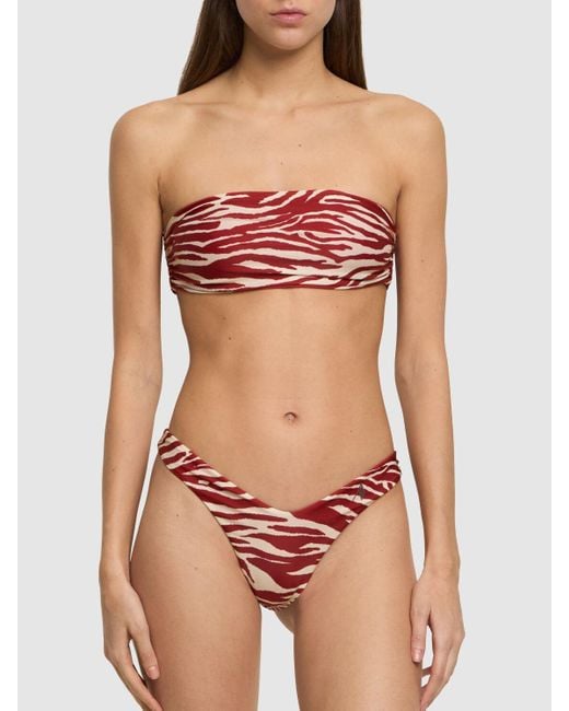 The Attico Red Printed Lycra Bandeau Bikini Set