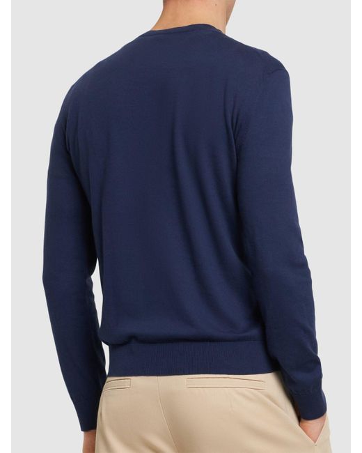 Zegna Blue Cotton Crewneck Sweater for men