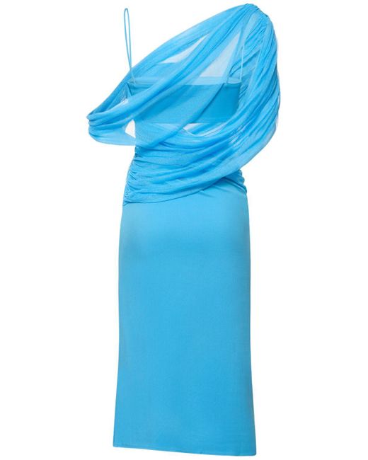 Christopher Esber Blue Magnetica Asymmetric Midi Dress