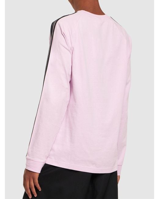 adidas Originals 3-stripes Cotton Long Sleeve T-shirt in Pink for Men | Lyst