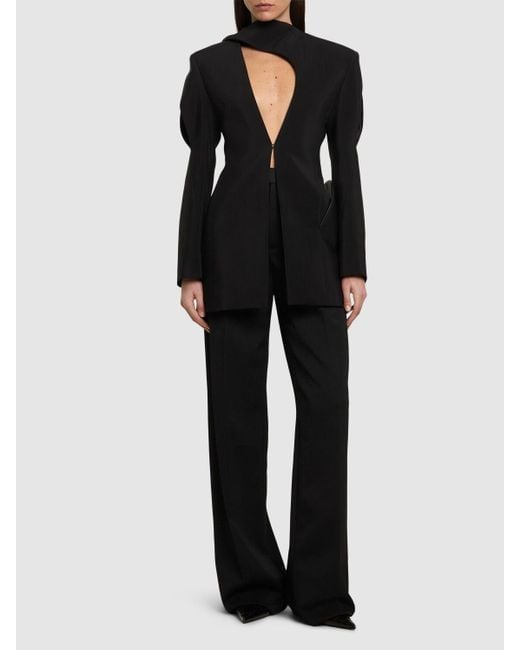 Mugler Black Heavy Fluid Suiting Long Jacket