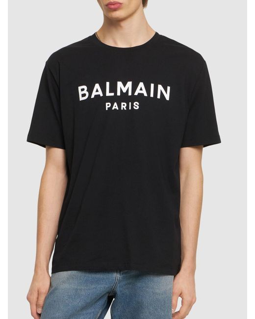 T-shirt in cotone con stampa di Balmain in Black da Uomo