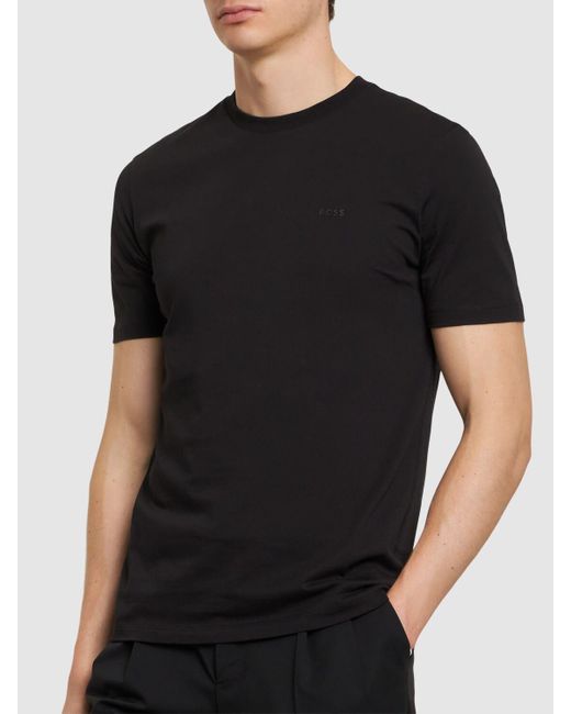 Camiseta de algodón jersey con logo Boss de hombre de color Black