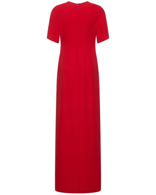 Robe longue en cady de soie à manches courtes Valentino en coloris Red