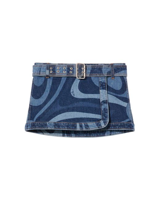 Emilio Pucci Blue Denim Mini Skirt W/belt