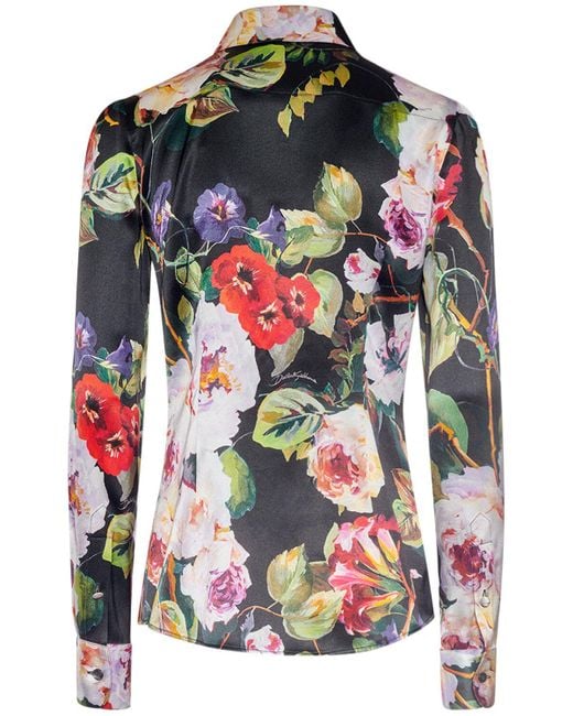 Dolce & Gabbana Multicolor Bluse Aus Seidemischsatin Mit Blumendruck