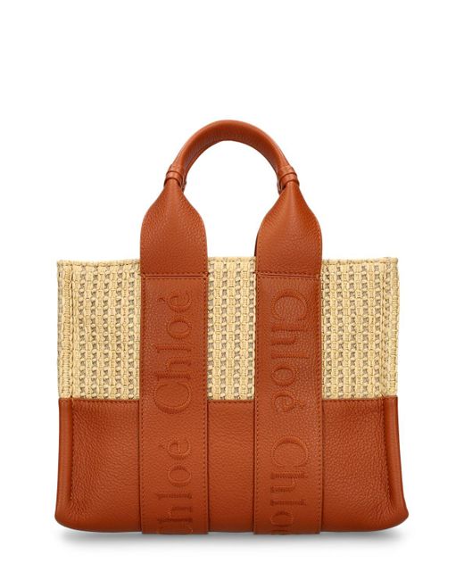 Chloé Brown Woody Raffia & Grained Leather Bag