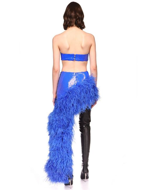 Donna Gonna Con Piume E Paillettes di David Koma in Blue
