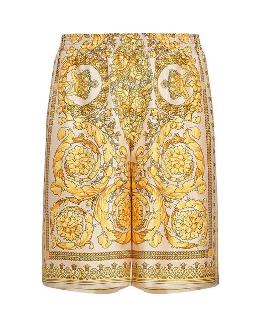 Shorts de seda con estampado Versace de hombre de color Metallic