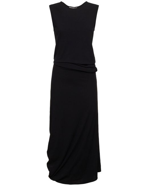 Lemaire Black Fitted Twisted Cotton Midi Dress
