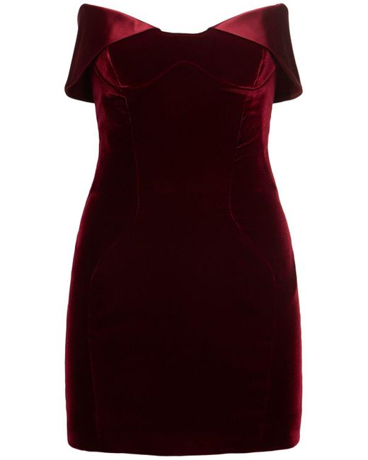 Mugler Red Strapless Velvet Mini Dress