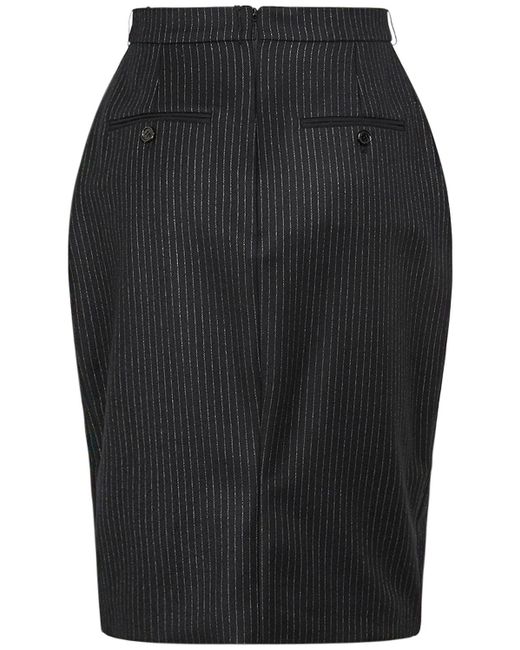 Saint Laurent Black Pinstriped Wool Blend Midi Skirt
