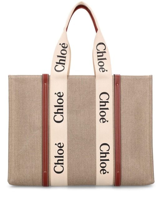Chloé Natural Große Tote Aus Canvas "woody"