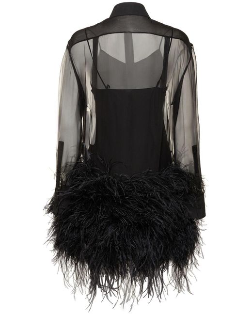 Vestido camisero de seda con plumas Valentino de color Black