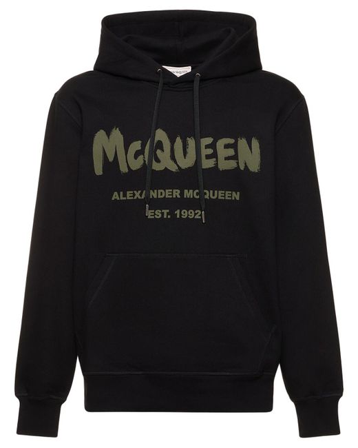 Alexander McQueen Black Graffiti Logo Cotton Hoodie for men