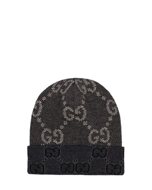 Gucci Black Gg Wool Knit Beanie Hat for men