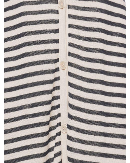 Max Mara White Nine Striped Linen Long Sleeve Dress