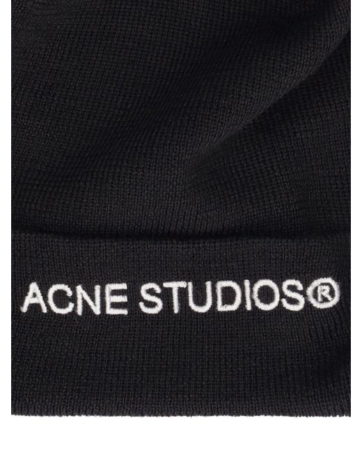 Acne Black Kinau Logo Beanie for men