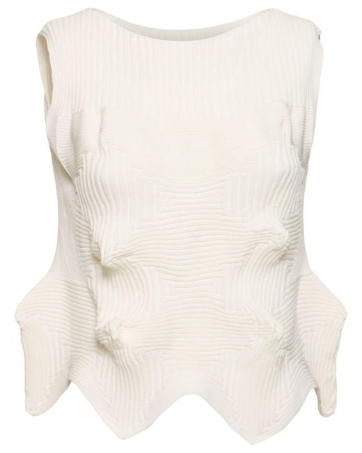 Issey Miyake Natural Pleated Ruched Sleeveless Top