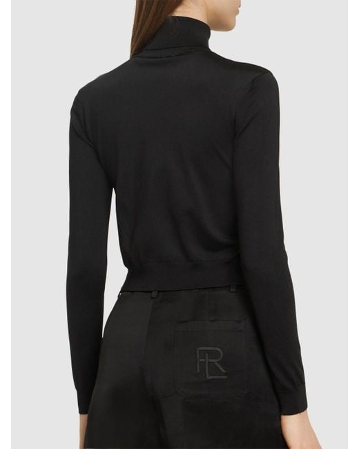 Crop top in maglia di seta di Ralph Lauren Collection in Black